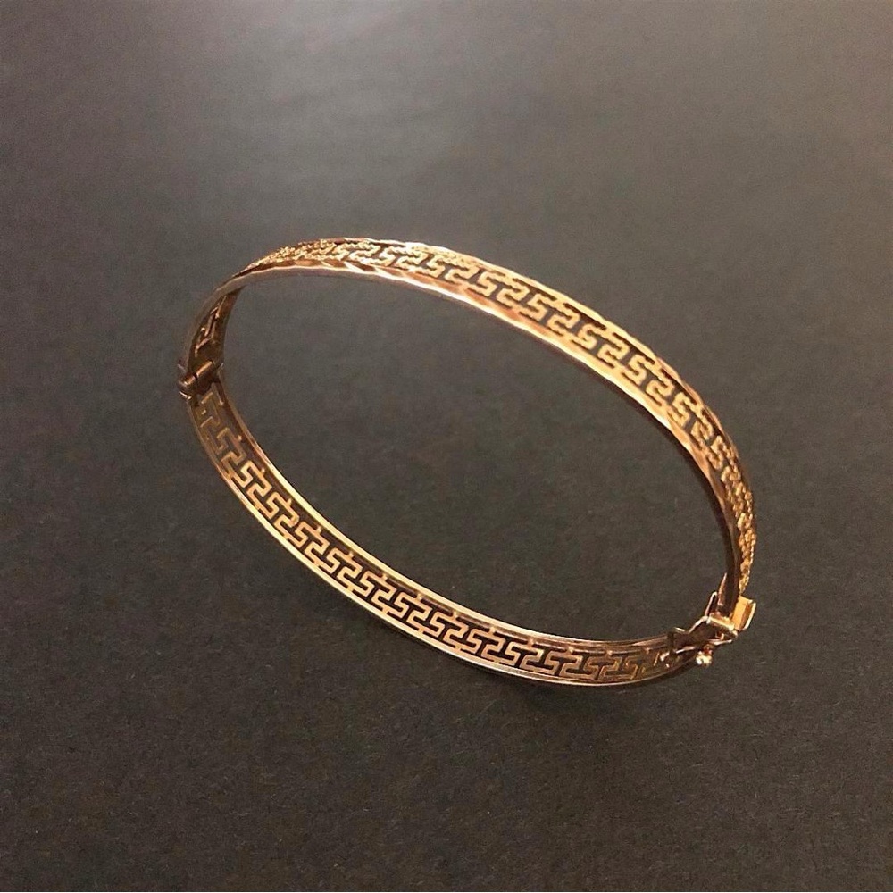 Handcrafted Greek Key Bangle Bracelet in 14K Yellow Gold